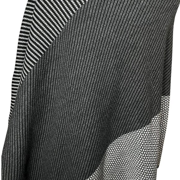 Avenue One Size Plus Black White Knit Winter Poncho Asymmetrical Sweater Wrap - Picture 3 of 8